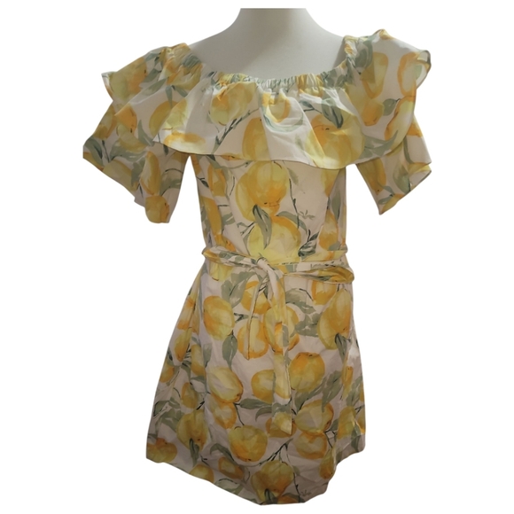 Betsey Johnson Dresses & Skirts - Betsey Johnson nwot Lemon yellow white Print Off-Shoulder Dress sundress summer